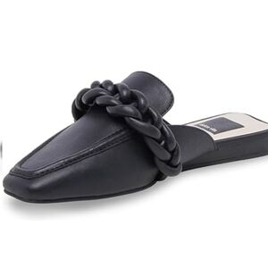 Dolce Vita Giovany Black Leather Braided Mule Slides Flats Designer Shoes